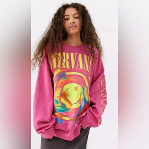 Urban Outfitters X Nirvana Smiley Face Overdyed Crew Neck Sweatshirt